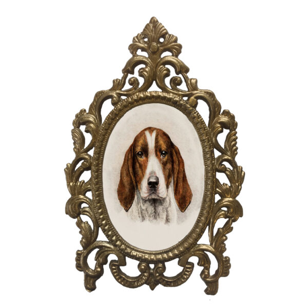 Home Decor Equestrian 7-1/2″ X 5″ Hound in Metal Alloy (Brass Painted Finish) Victorian Tabletop Frame – Antique Vintage Style