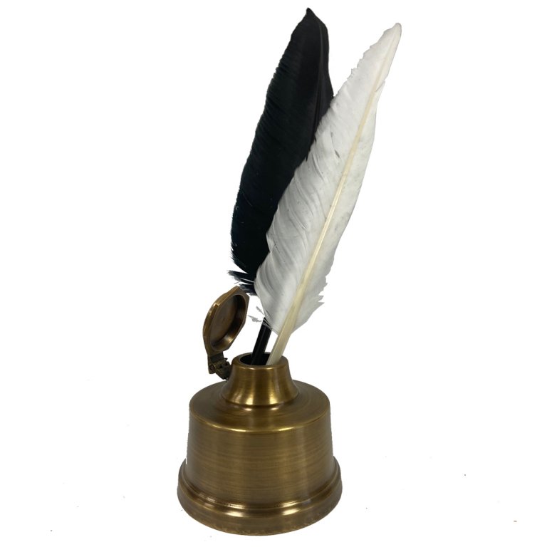 31/4" Historical Antiqued Brass Inkwell with Quill Nib Pens and Ink
