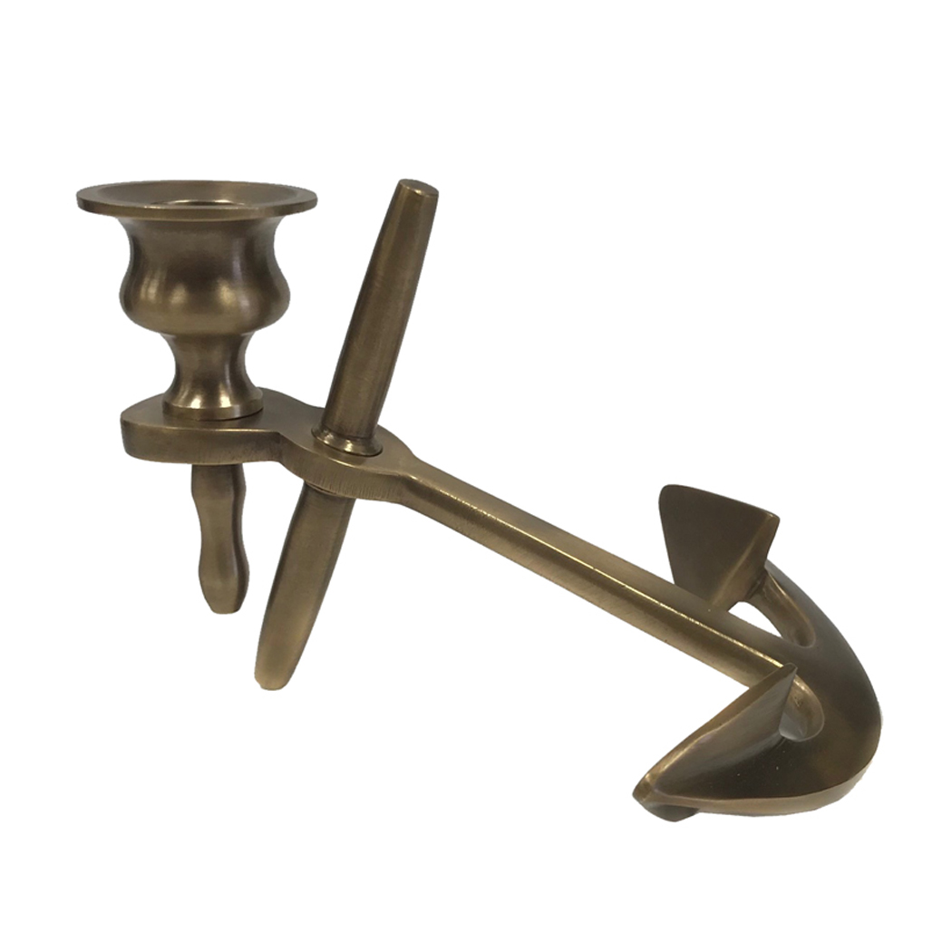 5-1/2 Solid Brass Antique-Finish Anchor Candle Stick Holder
