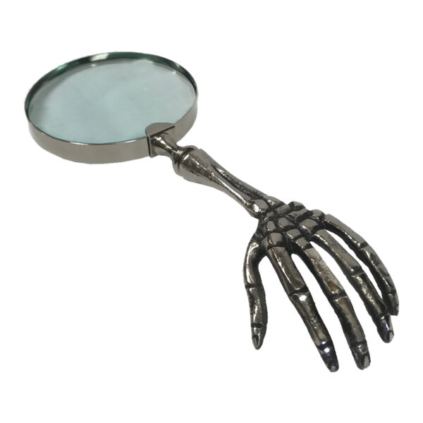 Magnifiers Halloween 10-1/2″ Skeleton Hand Nickel Magnifying Glass with Aluminum Nickel Antique Handle