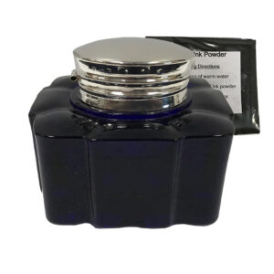 Inkwells Writing 3″ Antique Square Cobalt Blue Glass Inkwell Reproduction with Ink Powder