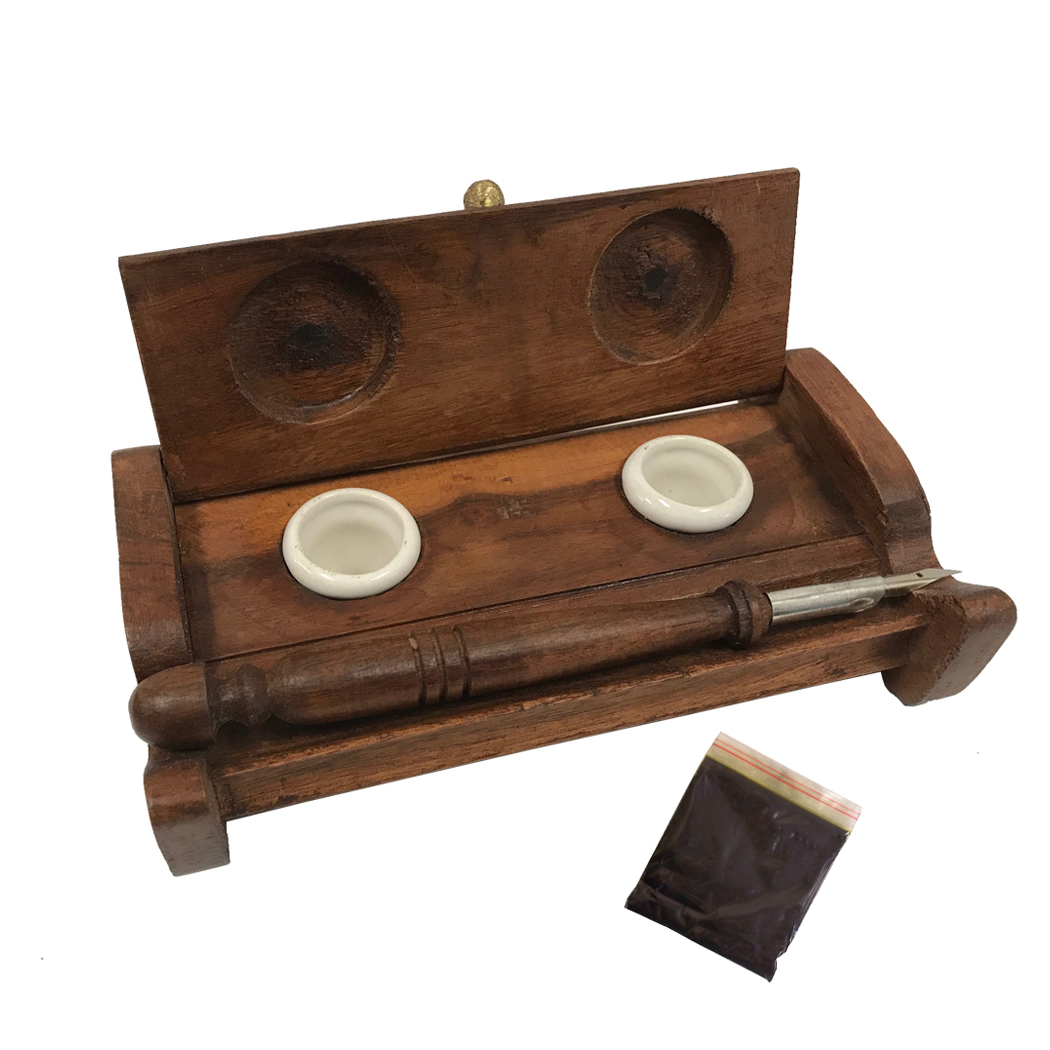 Inkwells Writing 7″ Wood Inkwell Stand with Two C ...