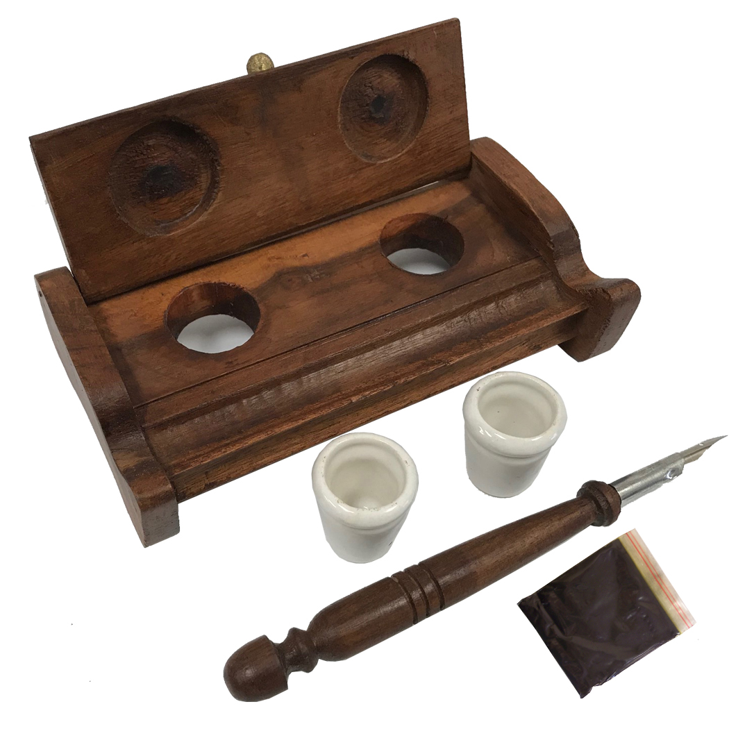 Inkwells Writing 7″ Wood Inkwell Stand with Two C ...