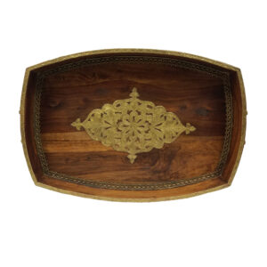 Trays & Barware Early American Solid Wood Serving Tray with Brass Inl ...