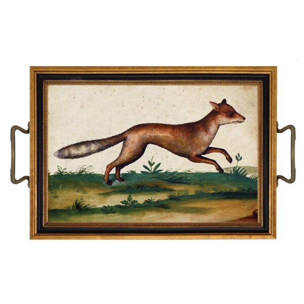 Trays & Barware Equestrian Water Colored Fox Print Tray with Brass Handles –  12-1/2″ x 8-1/2″