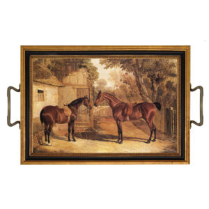Equestrian Equestrian Saddled Horse Tray with Brass Handles ...