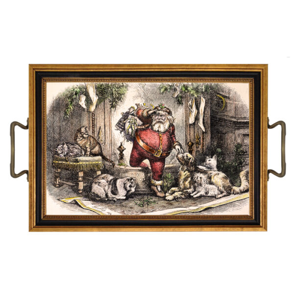 Trays Christmas Decorative Tray with Print of Santa Coming Down the Chimney- Antique Vintage Style