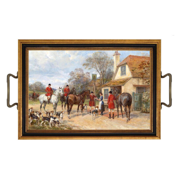 Trays Equestrian Hunters at the Inn Tray with Brass Handles