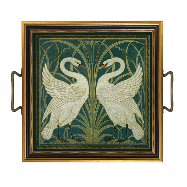 Trays Lodge Two White Swans Tray with Brass Handles –  11-1/2″ X 11-1/2″
