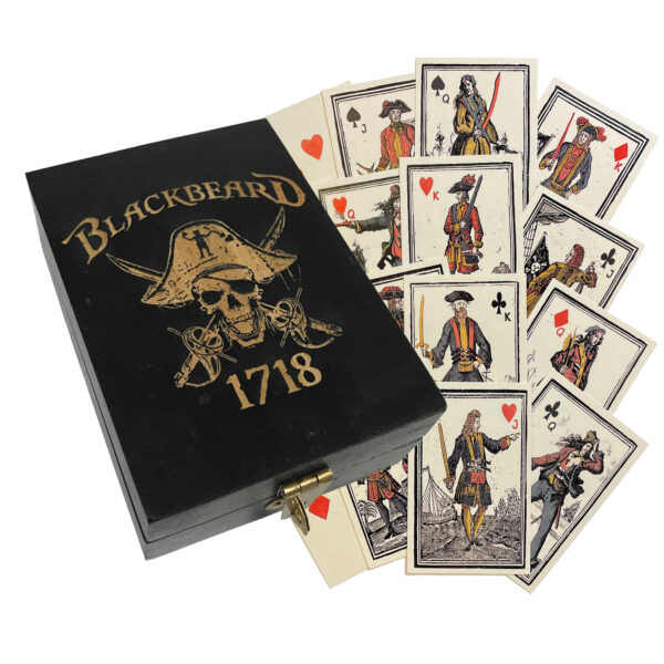Toys & Games Pirate Engraved Pirate Blackbeard 1718 Black Wood Box with Pirate Playing Cards- Antique Vintage Style
