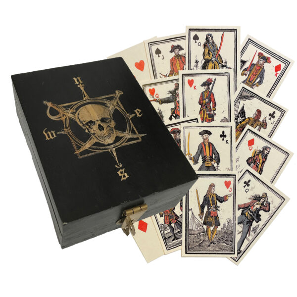 Toys & Games Pirate Engraved Compass Rose and Skull Antiqued Vintage Solid Mango Wood Box Reproduction with Pirate Themed Playing Cards