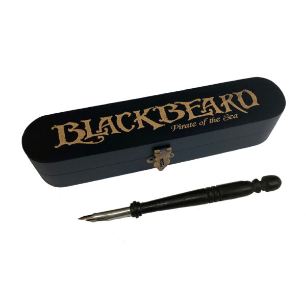 Writing Boxes & Travel Trunks Pirate Blackbeard Pirate of the Sea Engraved Wood Pen Box with Black Wood Nib Pen