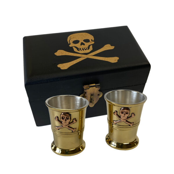 Drinkware & Plates Pirate Pirate Jolly Roger Flag Engraved Wood Box with Pair of Shot Cups