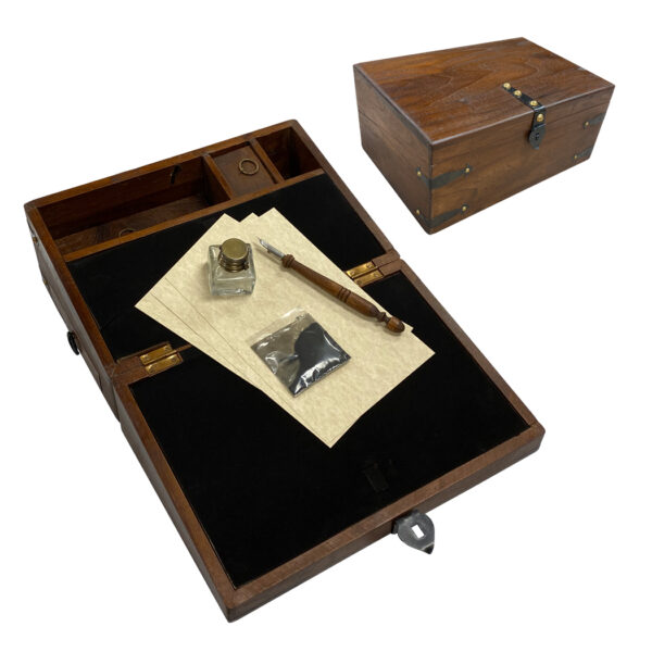 Writing Boxes Writing 12″ Wooden Writing Lap Box with Inkwell –  Ink –  Nib Pen and Paper