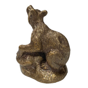 Lodge & Equestrian Decor Animals 3″ Antiqued Brass Bear on Rock P ...