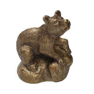 Lodge & Equestrian Decor Animals 3″ Antiqued Brass Bear on Rock P ...