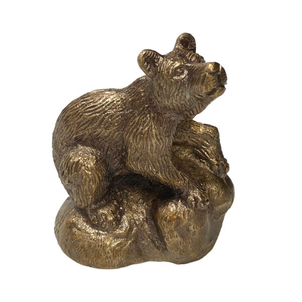 Paperweights Lodge/Landscape 3″ Antiqued Brass Bear on Rock Paper Weight Tabletop Lodge Decor