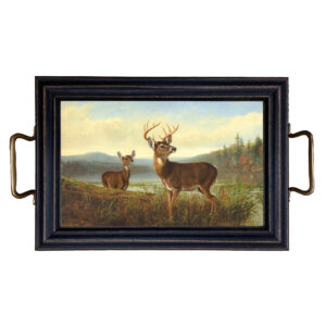 Cabin/Lodge Lodge Deer “On the Alert” Decorative Tray with Brass Handles