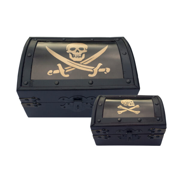 Trunks Pirate Set of 2 Black Pirate Flag Antique Vintage Style Nesting Trunks –  9-1/2″ and 7″