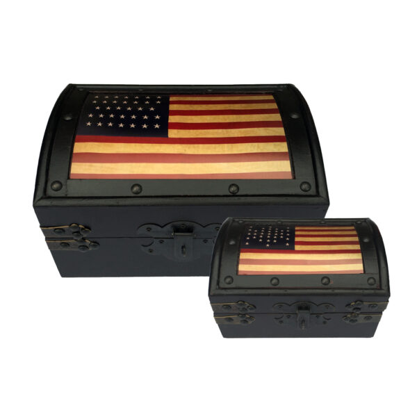 Early American Life Revolutionary/Civil War Set of 2 1861 US Flag Antique Vintage Style Nesting Trunks –  9-1/2″ and 7″