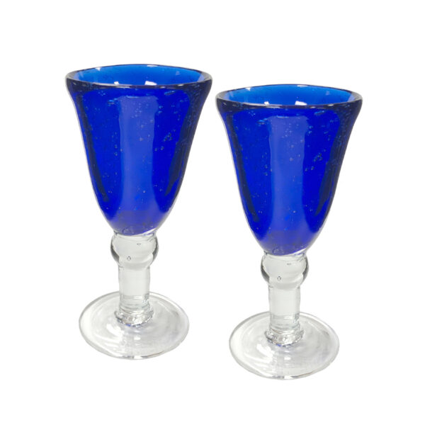 Glassware Early American 6-1/2″ Hand-Blown Cobalt Blue Thick Glass 5-oz. Baluster Wine Glasses- Set of 2