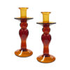Candlesticks Early American 8-1/2″ Hand Blown Amber Thick Glass Candlestick- Antique Vintage Style