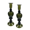 Candlesticks Early American 10-3/4″ Hand Blown Dark Green Thick Glass Candlestick- Antique Vintage Style