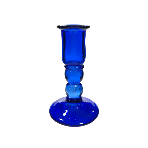 Candlesticks Early American 5-1/4″ Hand-Blown Cobalt Thick Glass Candlestick- Antique Vintage Style