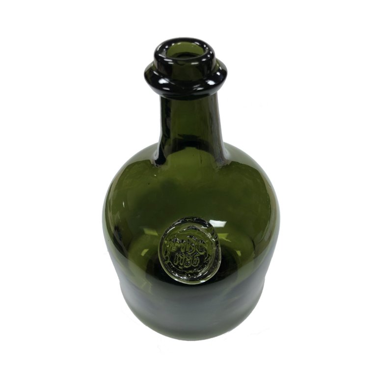 10" Hand-Blown Dark Green Thick Glass Wine Bottle- Antique Vintage