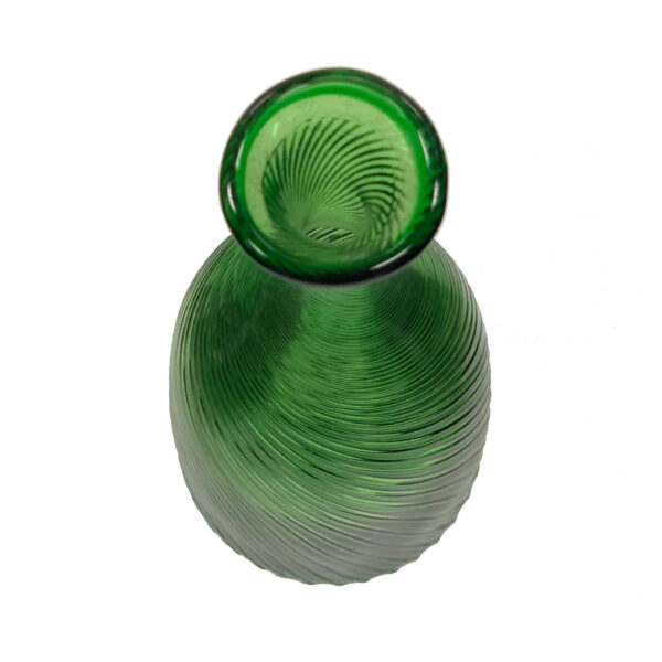 Glassware Early American 10″ Green Blown Glass Decanter Bottle with Swirled Rib Design- Antique Vintage Style