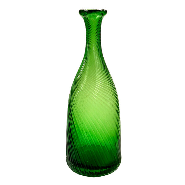 Decanters and Pitchers Early American 10″ Green Blown Glass Decanter Bottle with Swirled Rib Design- Antique Vintage Style