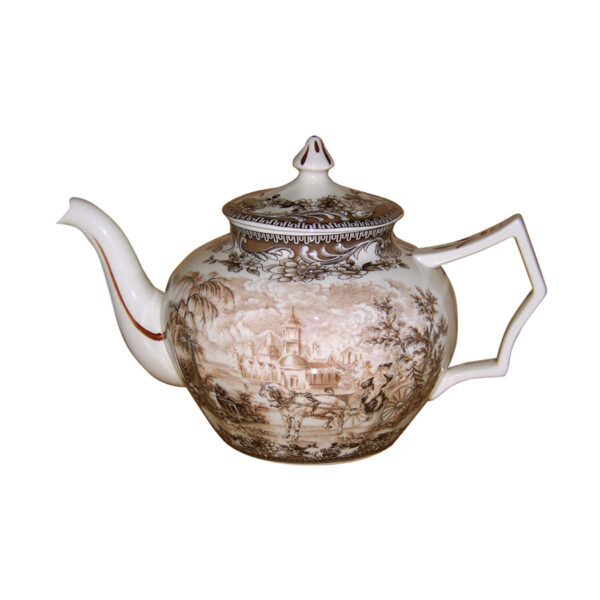 Teaware Teaware 10-1/2″ Carolina Brown/White Transferware Porcelain Teapot – Antique Reproduction