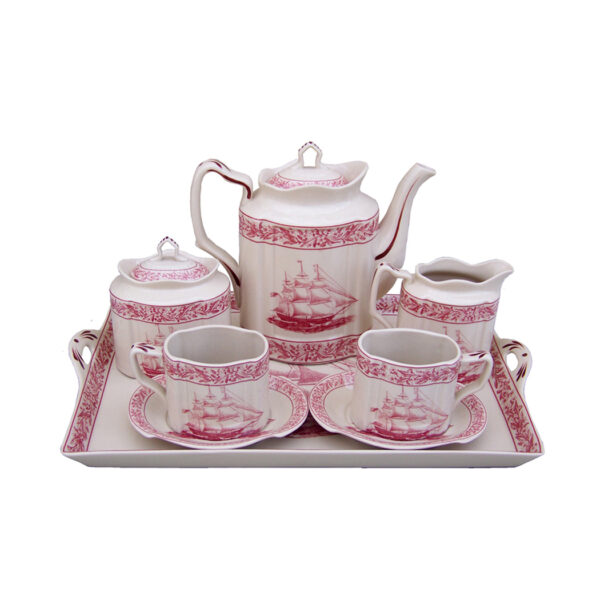Tea Sets Teaware 16″ Nautical Rose Transferware Porcelain Tea Set with Tray – Antique Reproduction