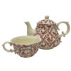 Teaware Teaware 6-3/4″ Red Rooster Stacked Transferware Porcelain Teapot and Cup for One – Antique Reproduction