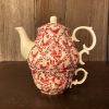 Teaware Teaware 6-3/4″ Red Rooster Stacked Transferware Porcelain Teapot and Cup for One – Antique Reproduction