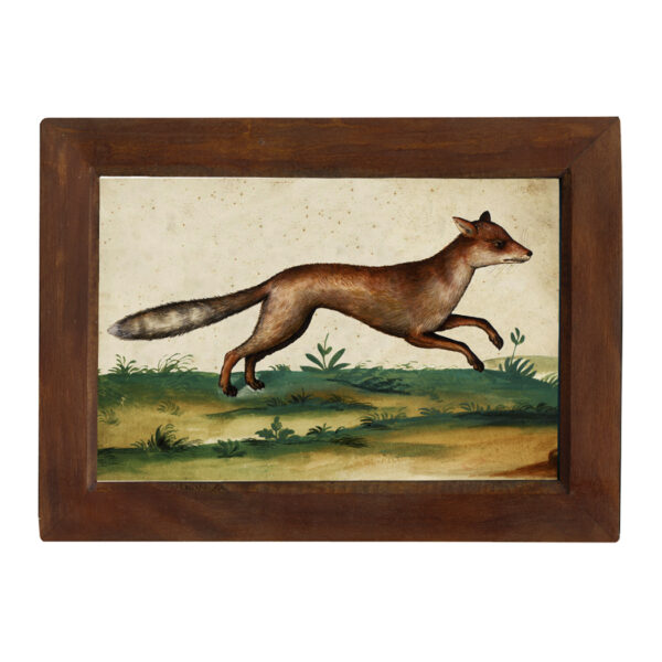 Prints Equestrian Red Fox Running Watercolor Antique Reproduction Print in Solid Wood Frame