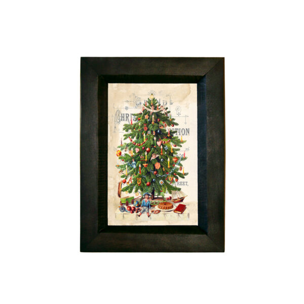 Prints Christmas Victorian Christmas Tree Print Behind Glass in Black Distressed Solid Wood Frame