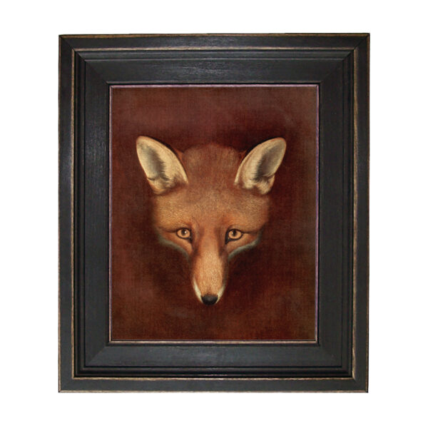 Equestrian Paintings Fox Head by Reinagle Framed Oil Painting Print on Canvas in Distressed Black Wood Frame.