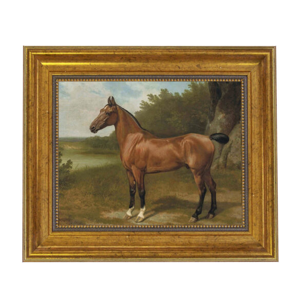 Equestrian Paintings Equestrian Horse in Landscape Framed Oil Painting Print on Canvas in Antiqued Gold Frame. An 8″ x 10″ framed to 11-1/2″ x 13-1/2″.