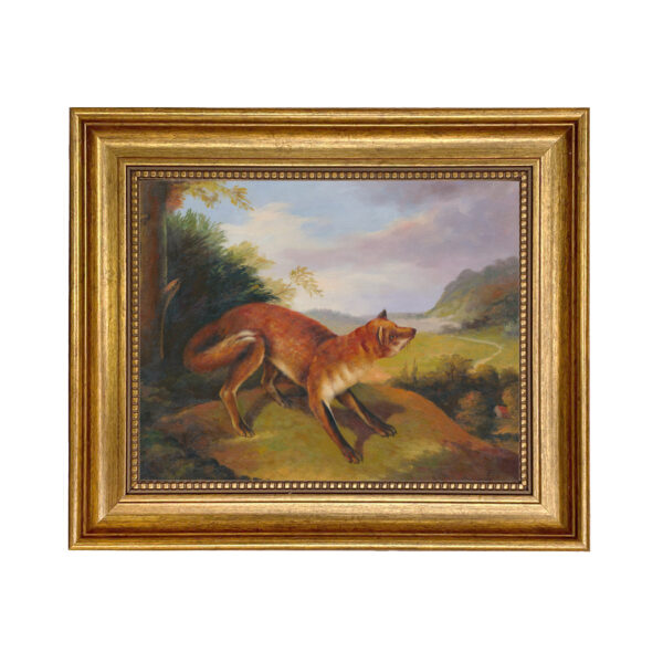 Equestrian/Fox Equestrian Fox in a Landscape Framed Oil Painting Print on Canvas in Antiqued Gold Frame