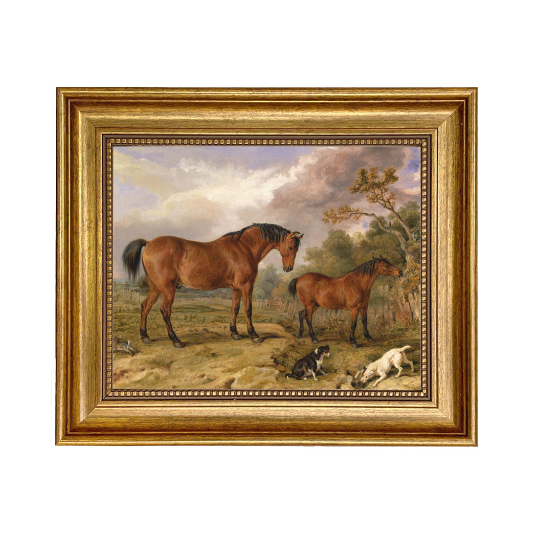 Equestrian/Fox Dogs Two Horses with Dogs and Rabbit Framed ...
