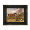Equestrian Paintings Two Horses with Dogs and Rabbit Framed Oil Painting Print on Canvas in Distressed Black Wood Frame