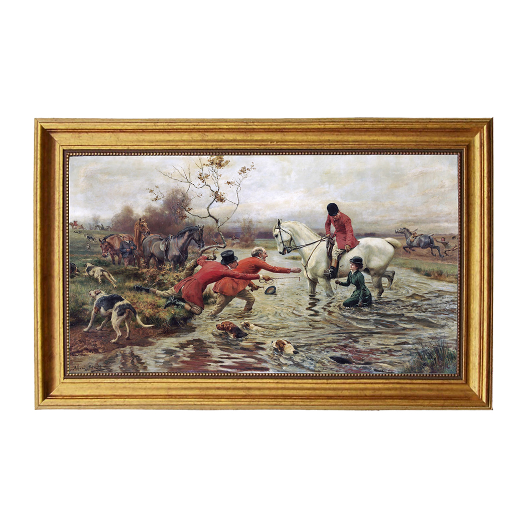 In The Creek Framed Equestrian Oil Painting Print on Canvas in Antiqued  Gold Frame. A 1121121211212" x 1121121211212" framed to 1121121211212-11211212/11212" x 11211212-11211212/11212".