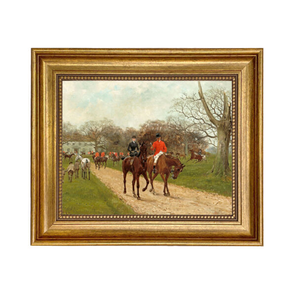 Equestrian/Fox Equestrian Setting Off Framed Oil Painting Print on Canvas in Antiqued Gold Frame