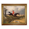 Equestrian Paintings Clearing the Ditch Framed Oil Painting Print on Canvas in Antiqued Gold Frame