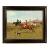 Equestrian/Fox Equestrian The Chase Fox Hunting Framed Oil Painting Print Reproduction On Canvas in Antiqued Black Textured Frame