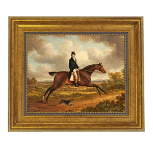 Equestrian Paintings Equestrian Down the Path Equestrian Fox Hunt Scene Oil Painting Print Reproduction On Canvas In Antiqued Gold Frame – 11-1/2″ x 13-1/2″ framed size