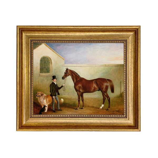 Equestrian/Fox Equestrian Ashton Being Held Equestrian Fox Hunt Scene Framed Oil Painting Print on Canvas