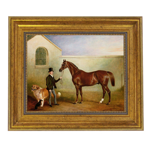 Equestrian Paintings Equestrian Ashton Being Held Equestrian Fox Hunt Scene Oil Painting Print Reproduction on Canvas in Antiqued Gold Frame – 11-1/2″ x 13-1/2″ framed size