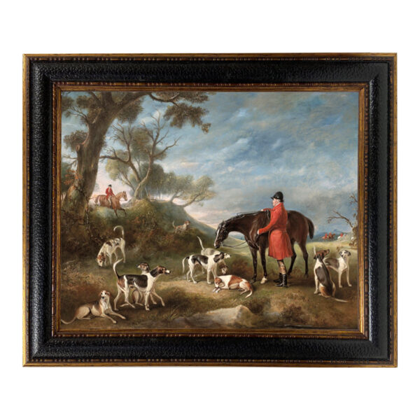 Equestrian Paintings Equestrian The Burton Hunt Framed Oil Painting Print on Canvas in Leather-Look Black and Antiqued Gold Frame. A 16×20″ framed to 21-1/2″ x 25-1/2″.